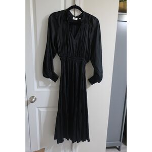 Aritzia Wilfred Dinette XS Satin Pleated Gather Aline Dress NWOT Black